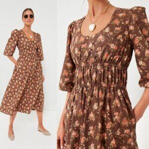 Tuckernuck NEW Rosewood Chintz Marlena Floral Brown Boho Midi Dress Size XS